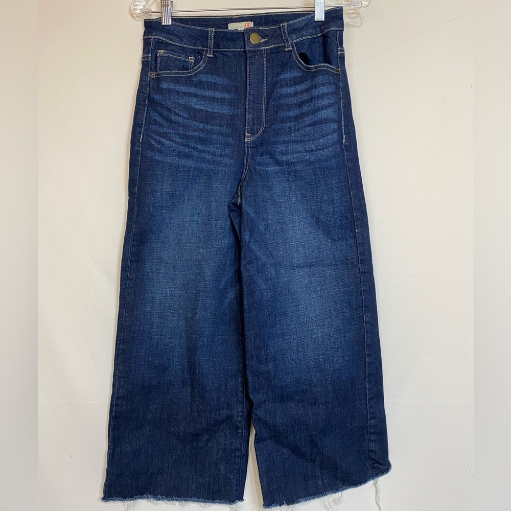 GB High Rise Wide Leg Frayed Hem Crop Jeans, Size 7